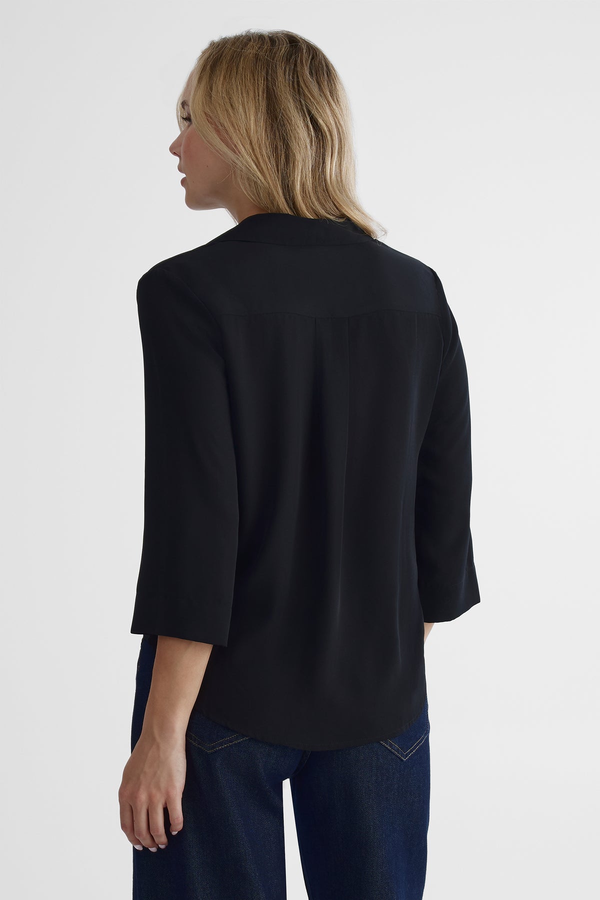 Chemisier manches 3/4 en georgette - Femme && NOIR