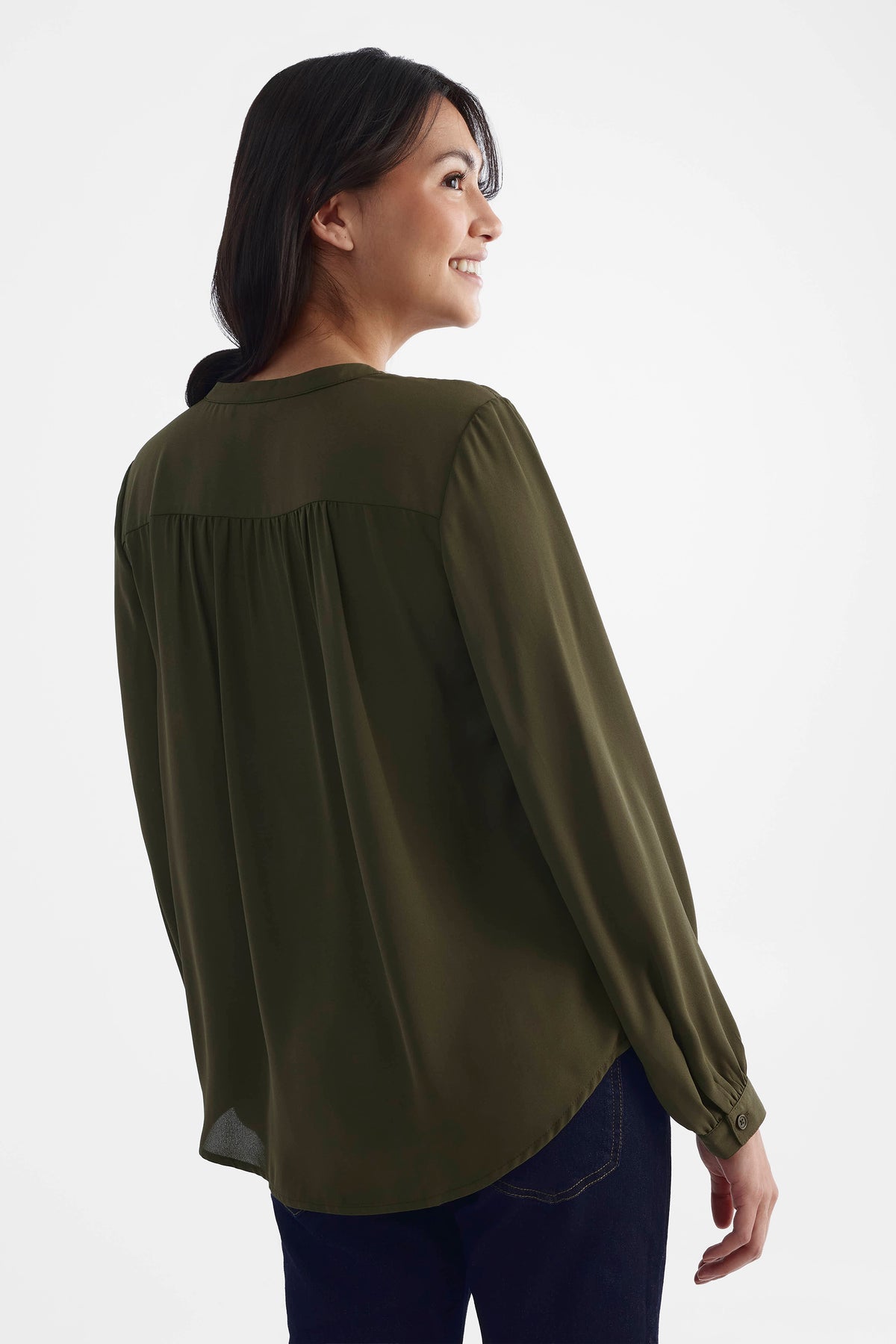 Blouse à manches longues en georgette - Femme && OLIVE