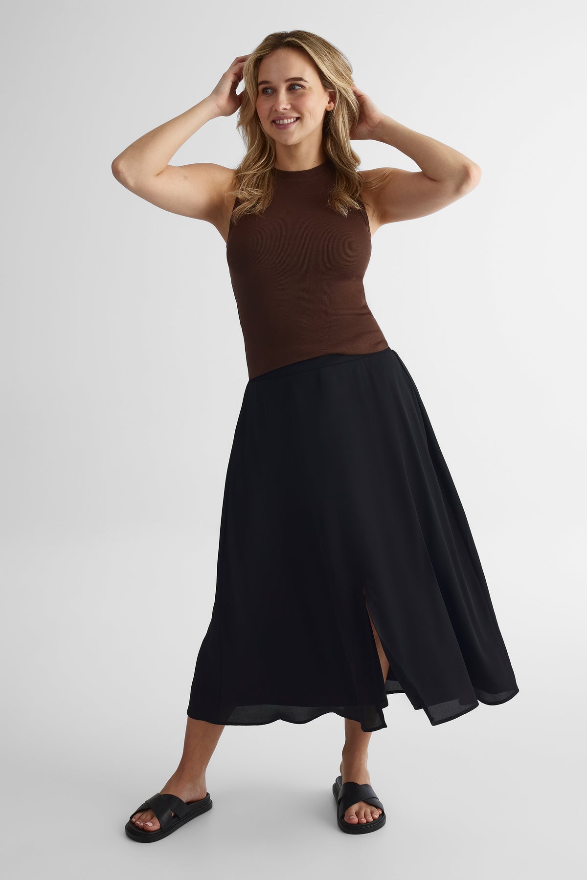 Jupe fluide en georgette - Femme && NOIR