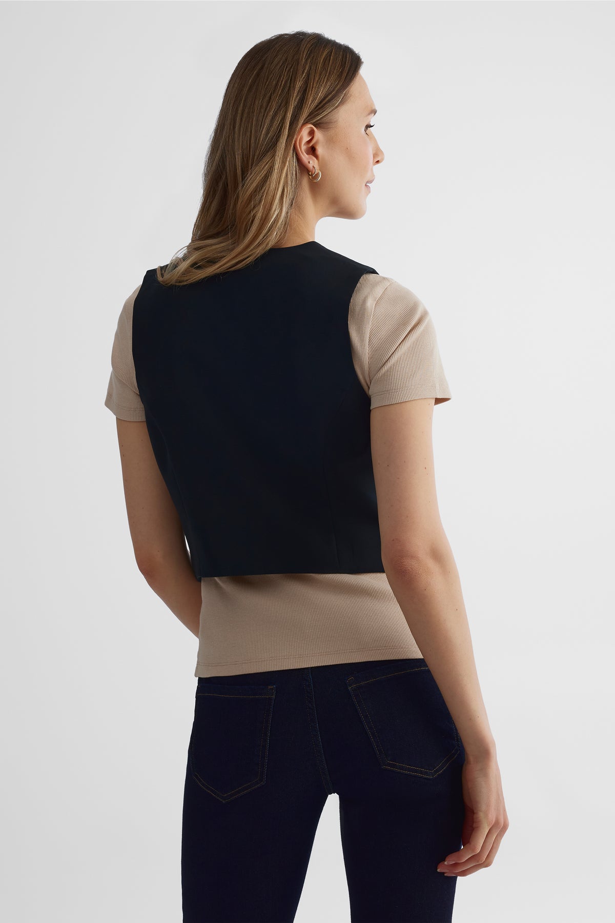 Veste sans manches en crêpe extensible - Femme && NOIR