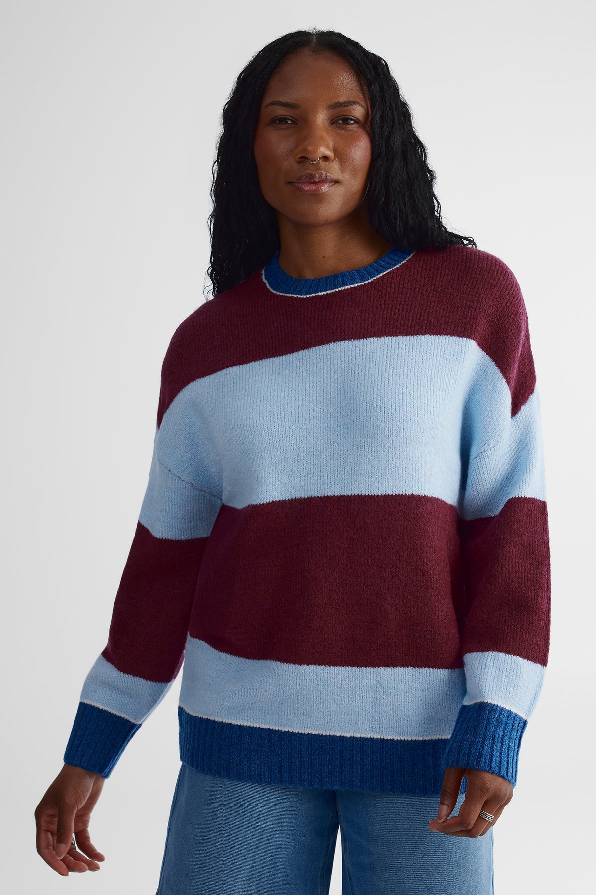 Chandail en tricot extensible - Jeune femme && BOURGOGNE MULTI