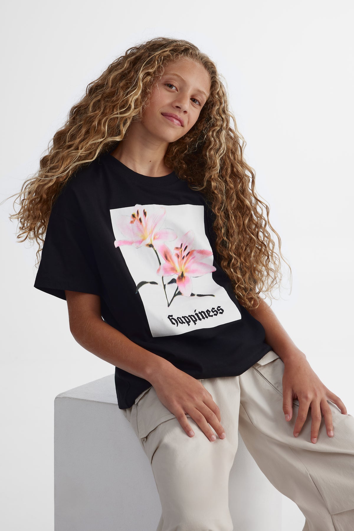 T-shirt urbain en coton peigné - Ado fille && NOIR