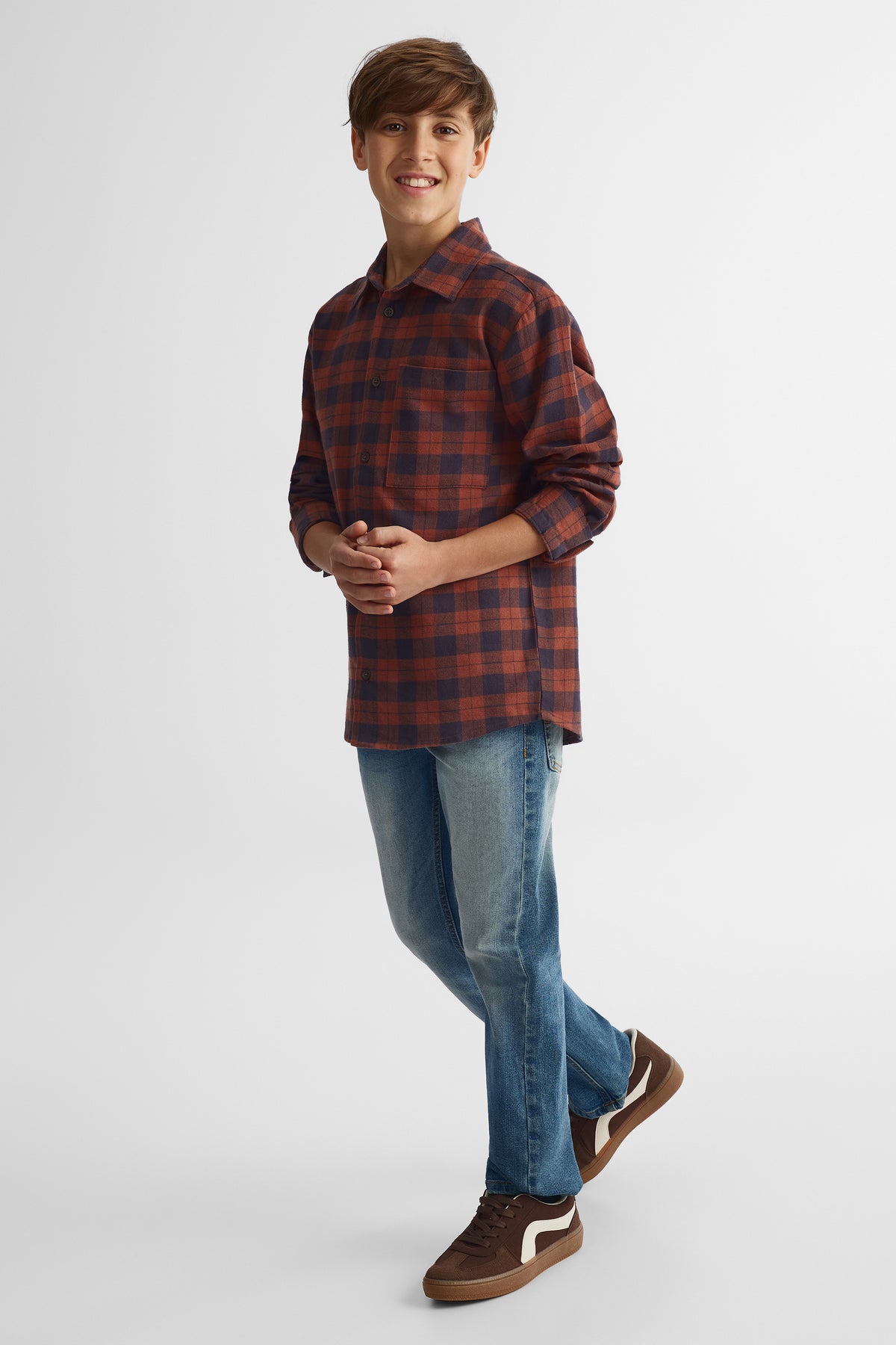 Chemise à manches longues - Ado garçon && BRUN/MULTI
