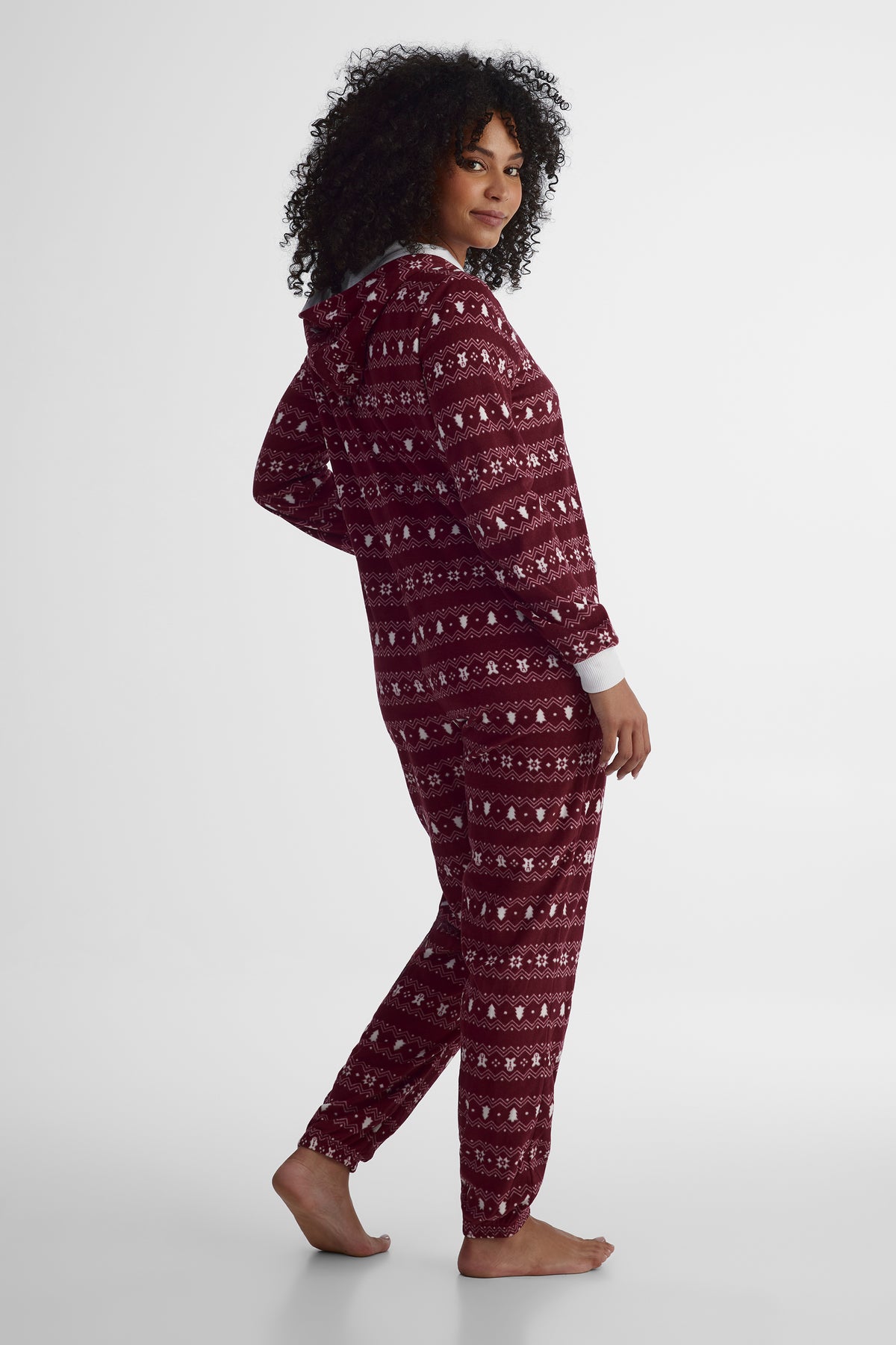 Pyjama une-pièce à capuchon - Femme && ROUGE VIN