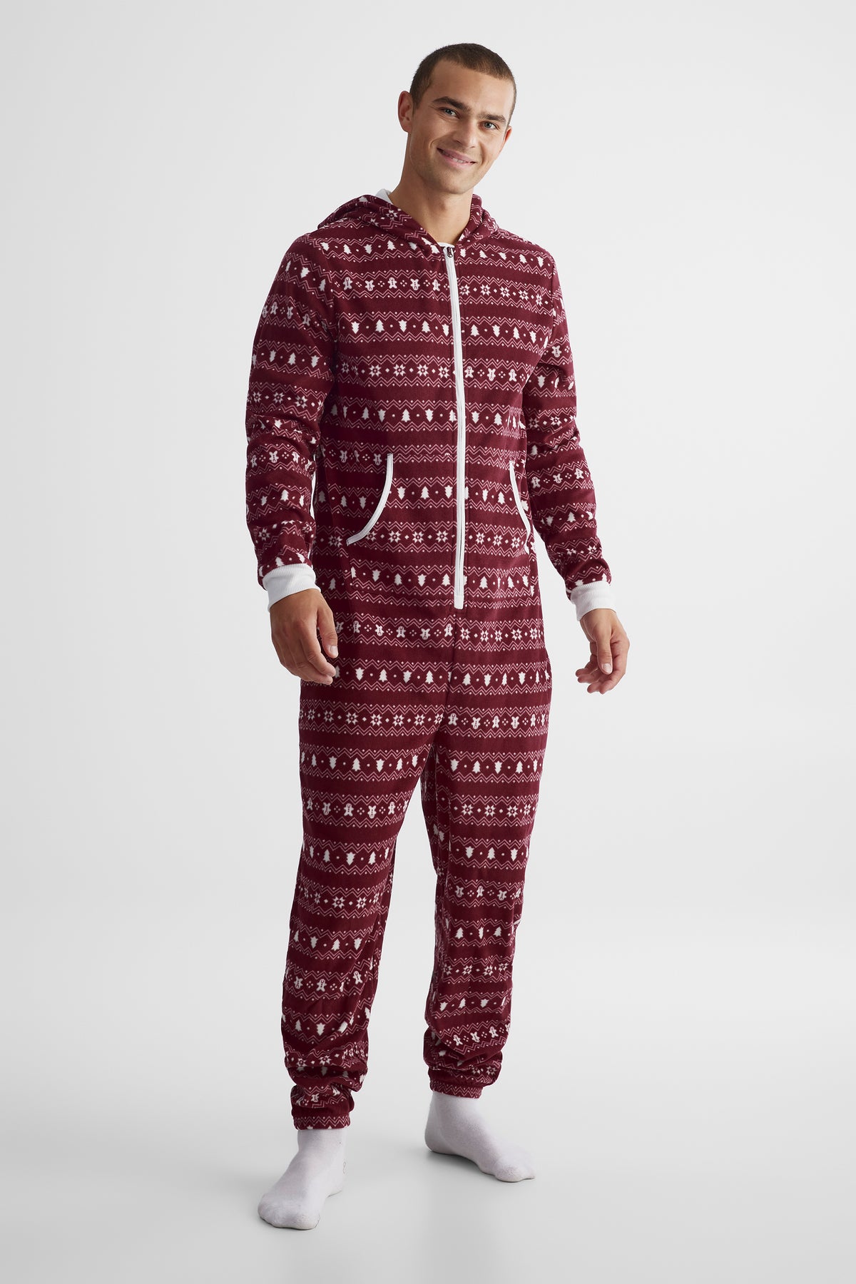 Pyjama une-pièce à capuchon - Homme && BOURGOGNE MULTI