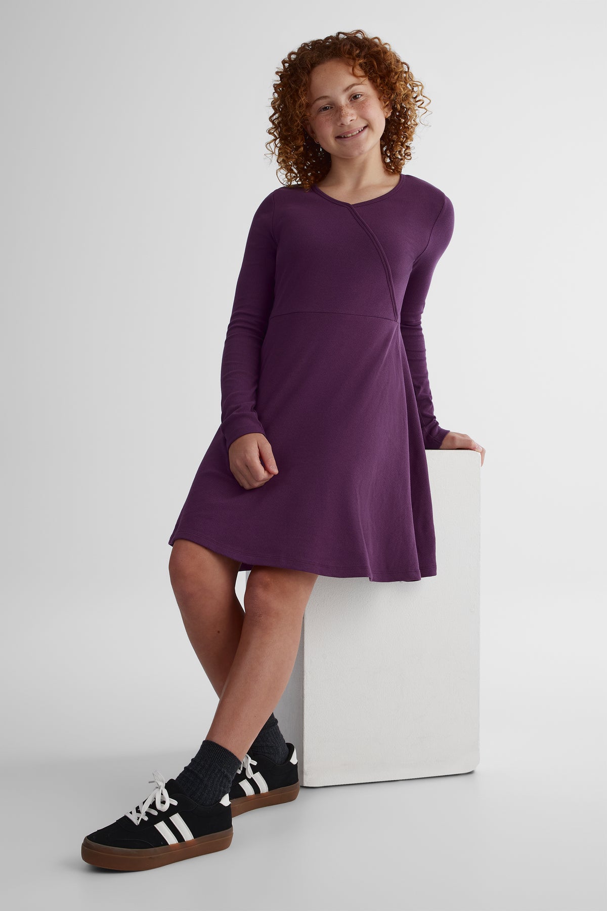 Robe côtelée extensible - Ado fille && ROUGE VIN