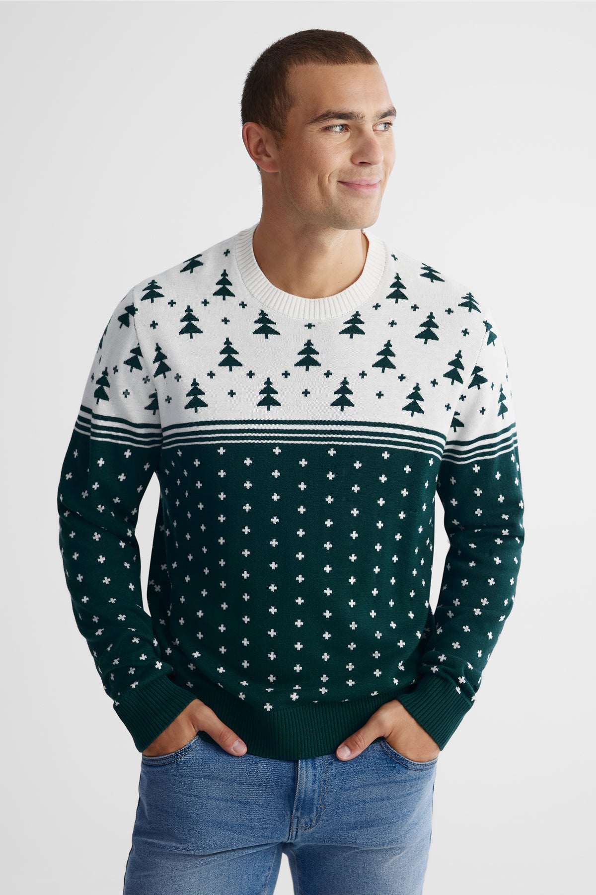 Chandail en tricot imprimé - Homme && VERT/MULTI