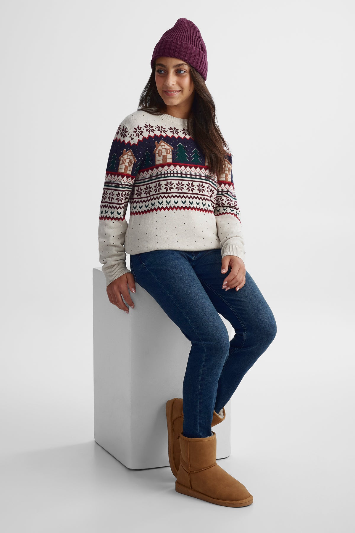 Chandail en tricot imprimé - Ado fille && BEIGE/MULTI