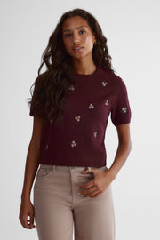 Chandail en tricot à manches courtes - Femme && BRUN