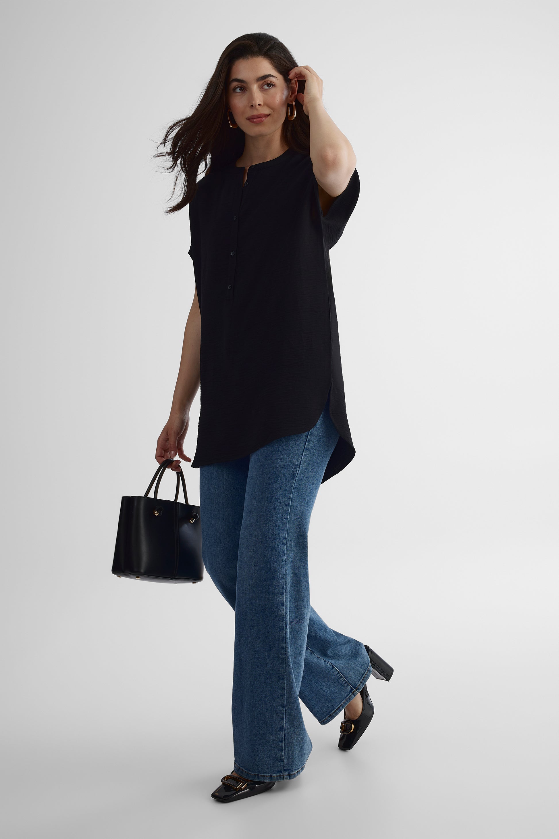 Blouse à manches courtes - Femme && NOIR