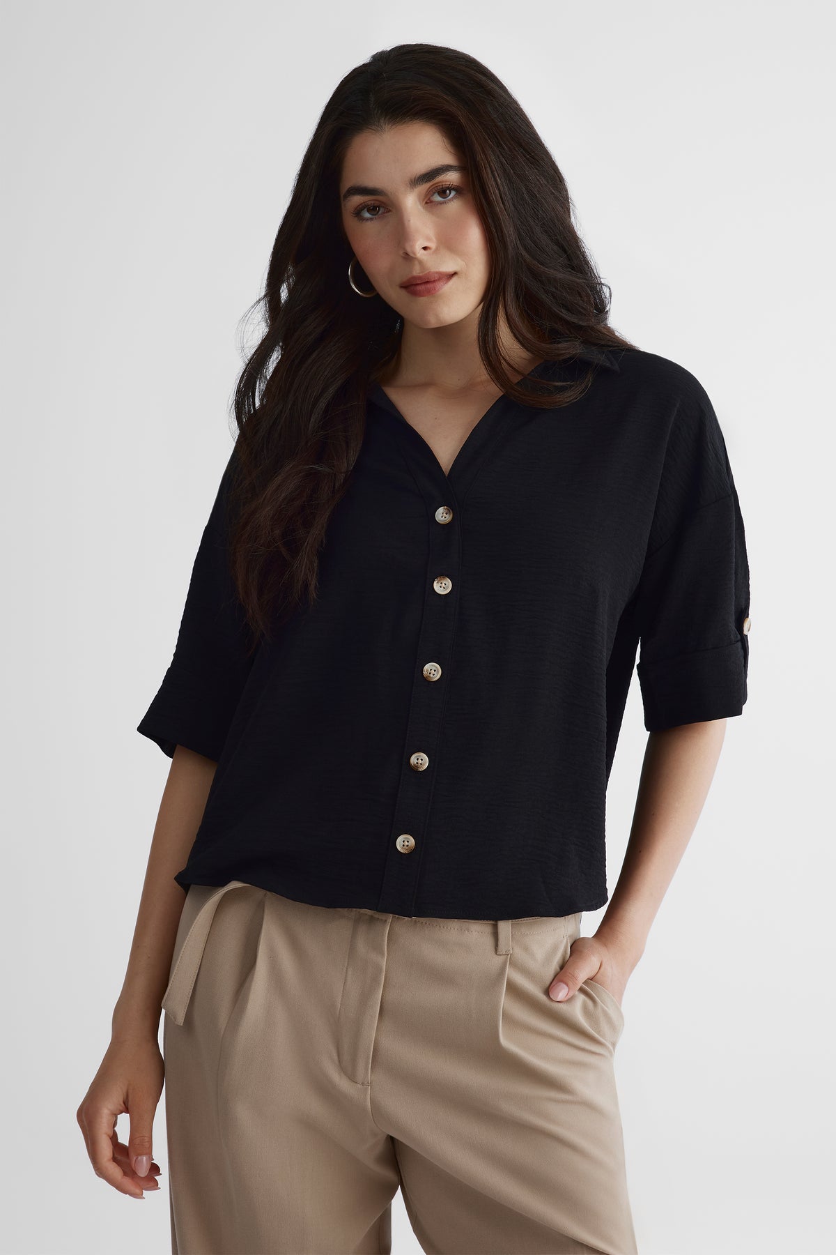 Chemisier à manches courtes - Femme && NOIR