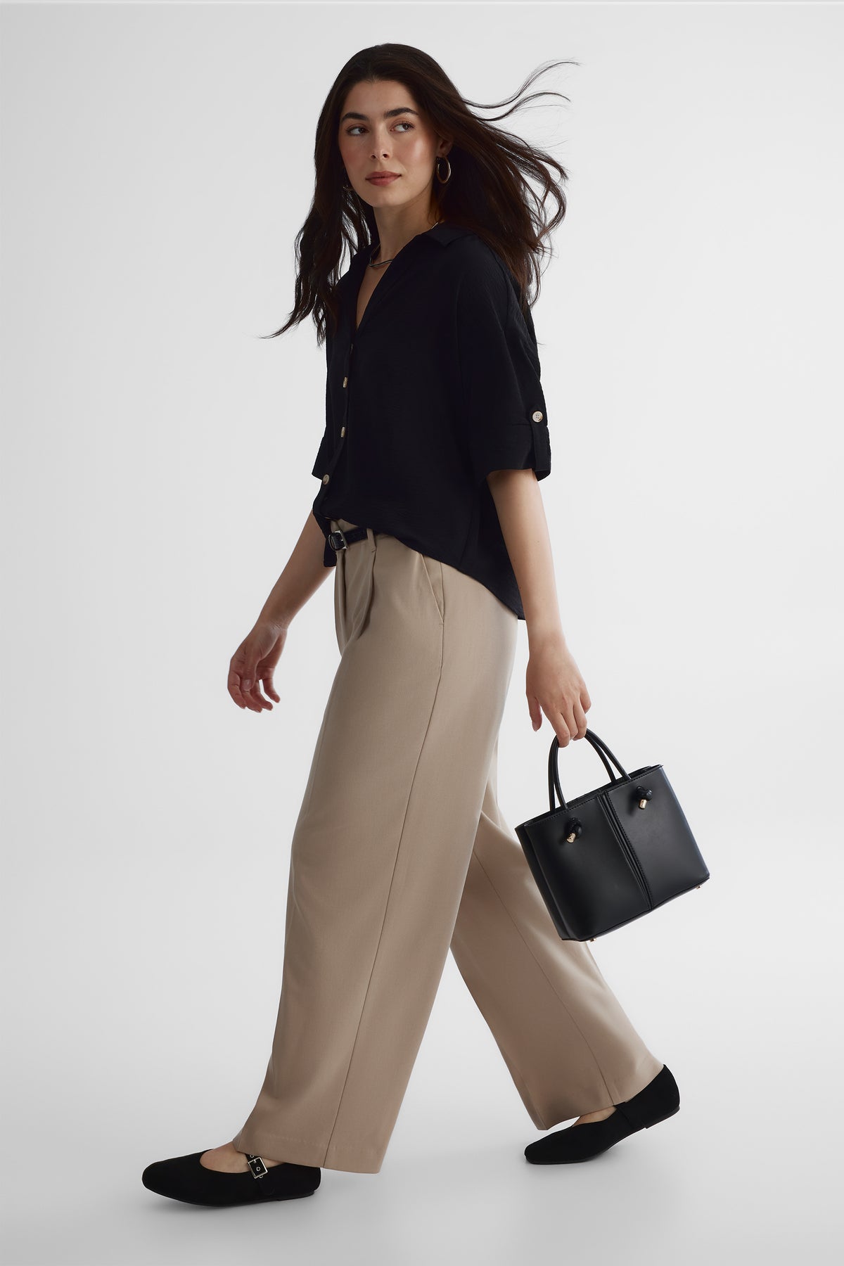 Chemisier à manches courtes - Femme && NOIR