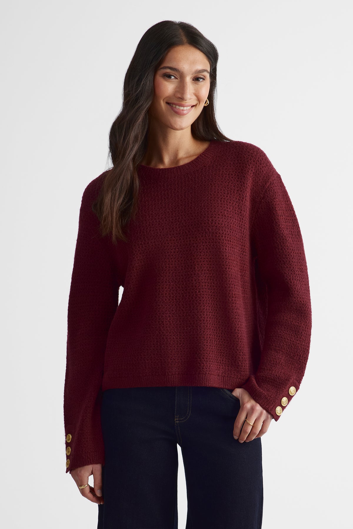 Chandail en tricot extensible - Femme && BOURGOGNE