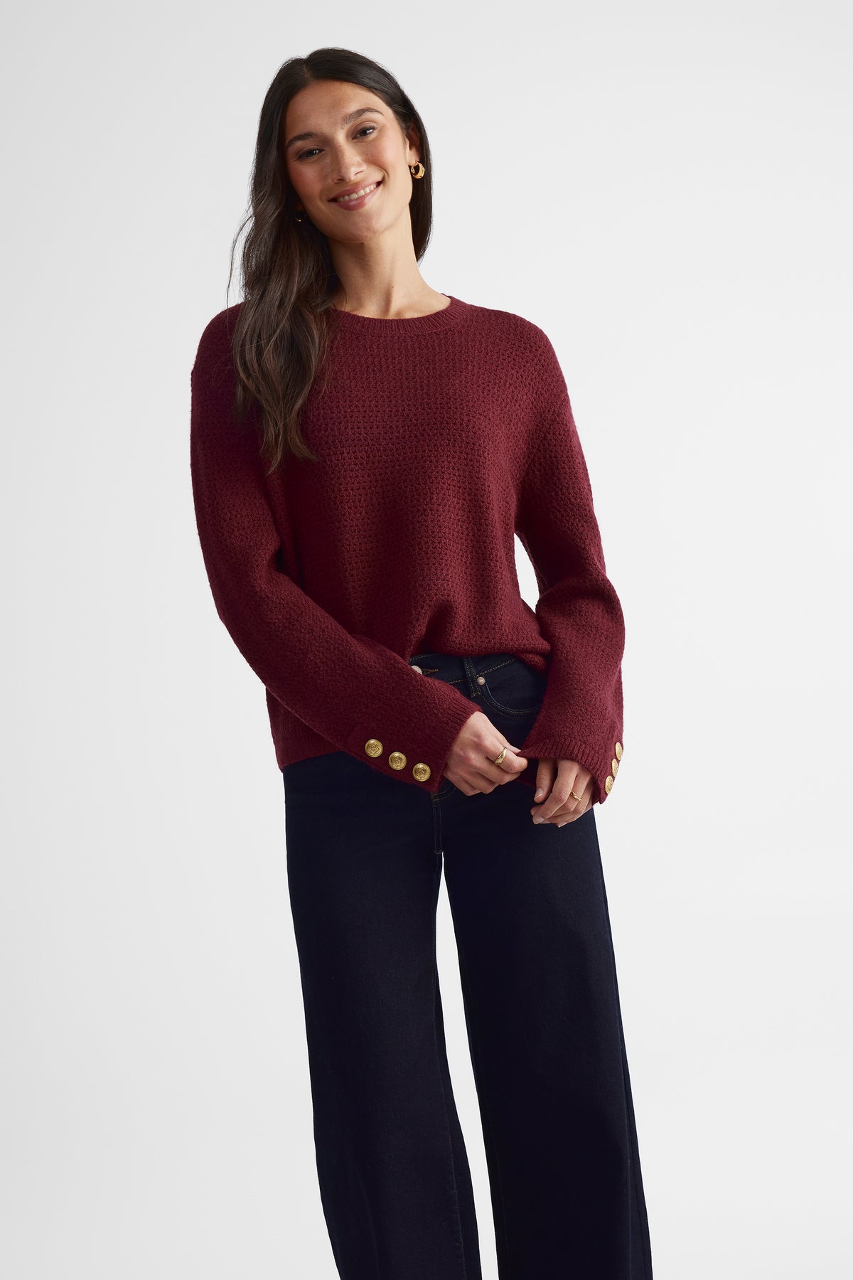 Chandail en tricot extensible - Femme && BOURGOGNE