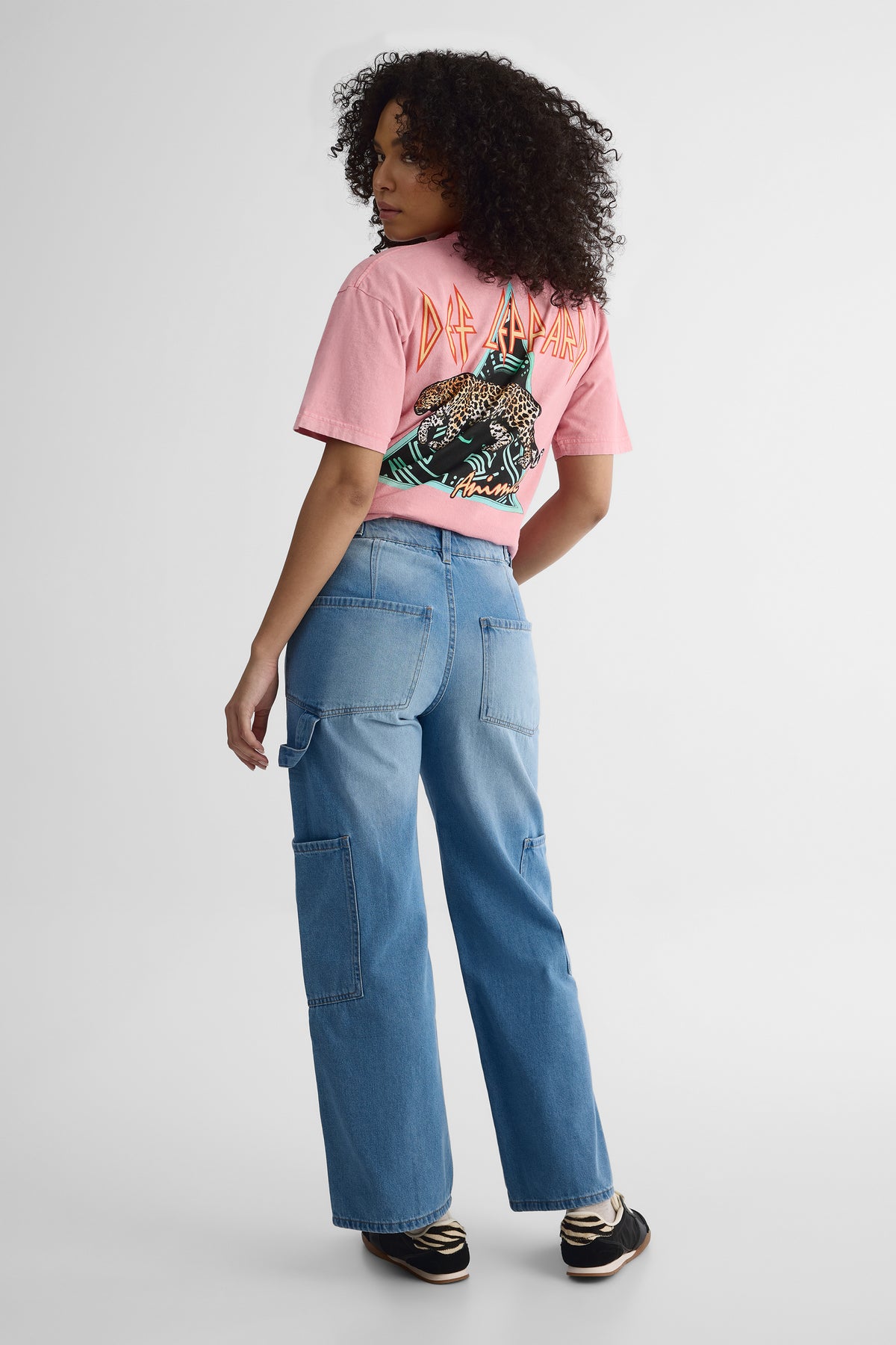Jeans baggy taille mi-haute en denim - Femme && DENIM MOYEN