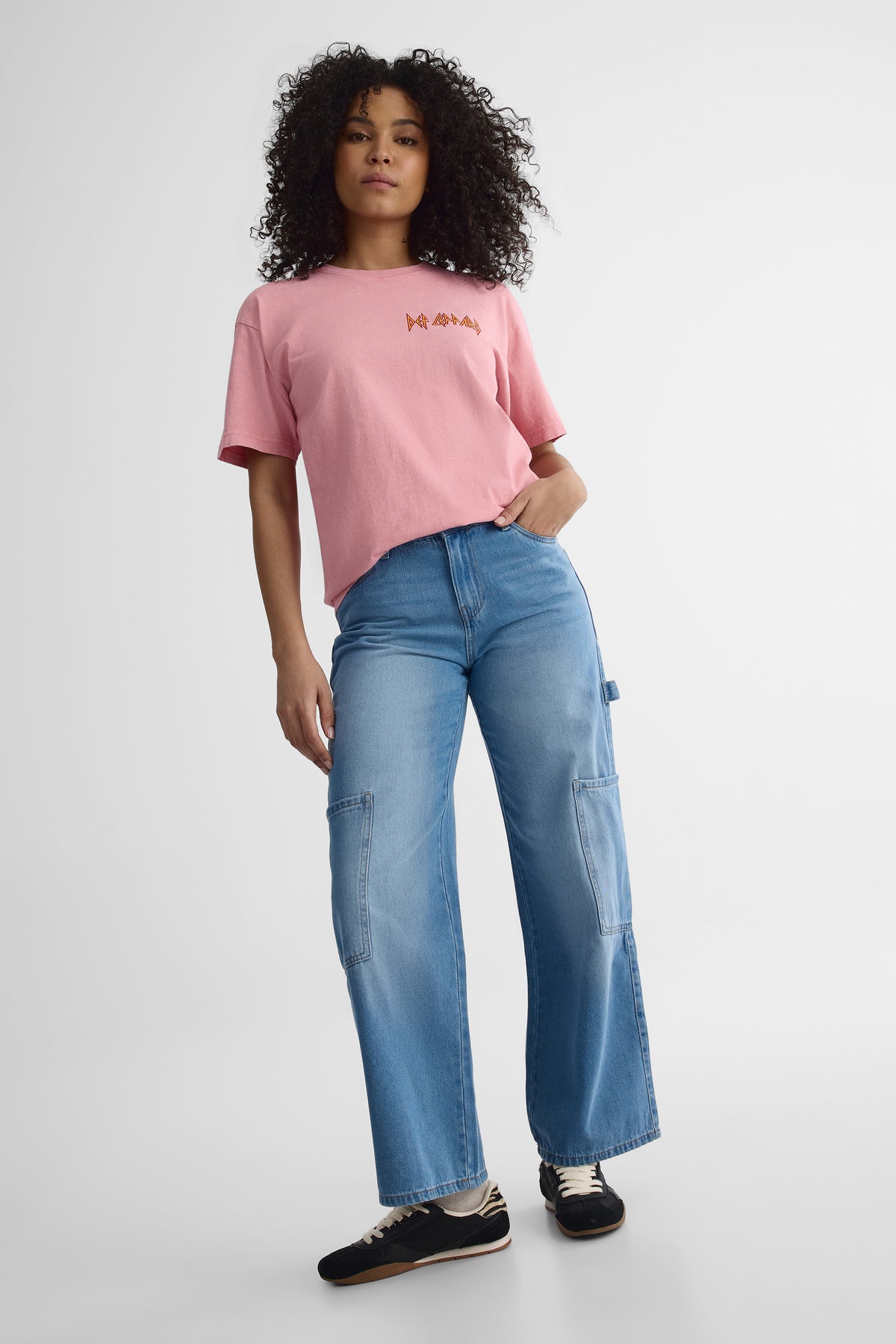 Jeans baggy taille mi-haute en denim - Femme && DENIM MOYEN