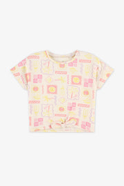T-shirt imprimé coton peigné - Bébé fille 2T-3T && BLANC CASSÉ/MULTI
