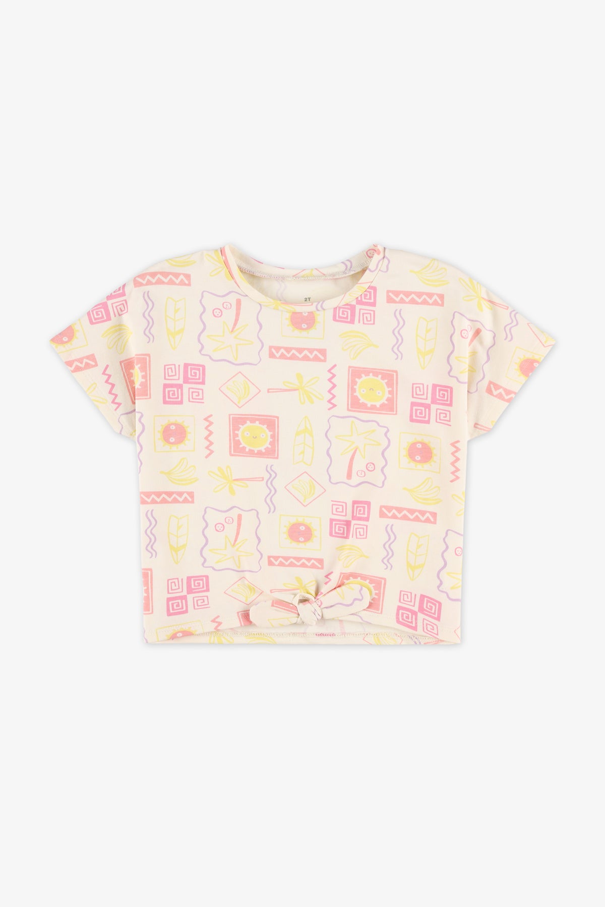 T-shirt imprimé coton peigné - Bébé fille 2T-3T && BLANC CASSÉ/MULTI
