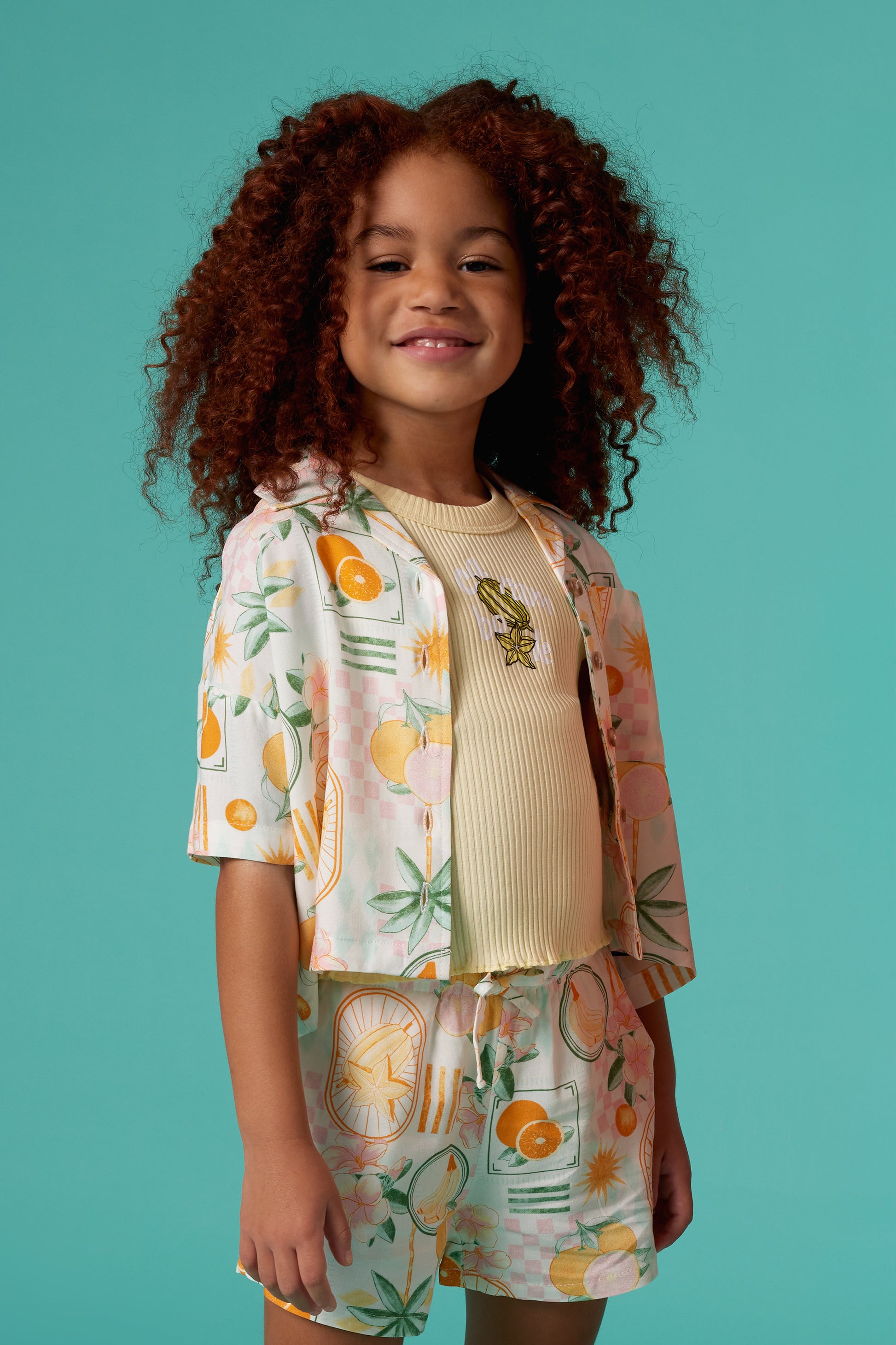 Chemisier style cubain à motifs - Enfant fille && BLANC MULTI