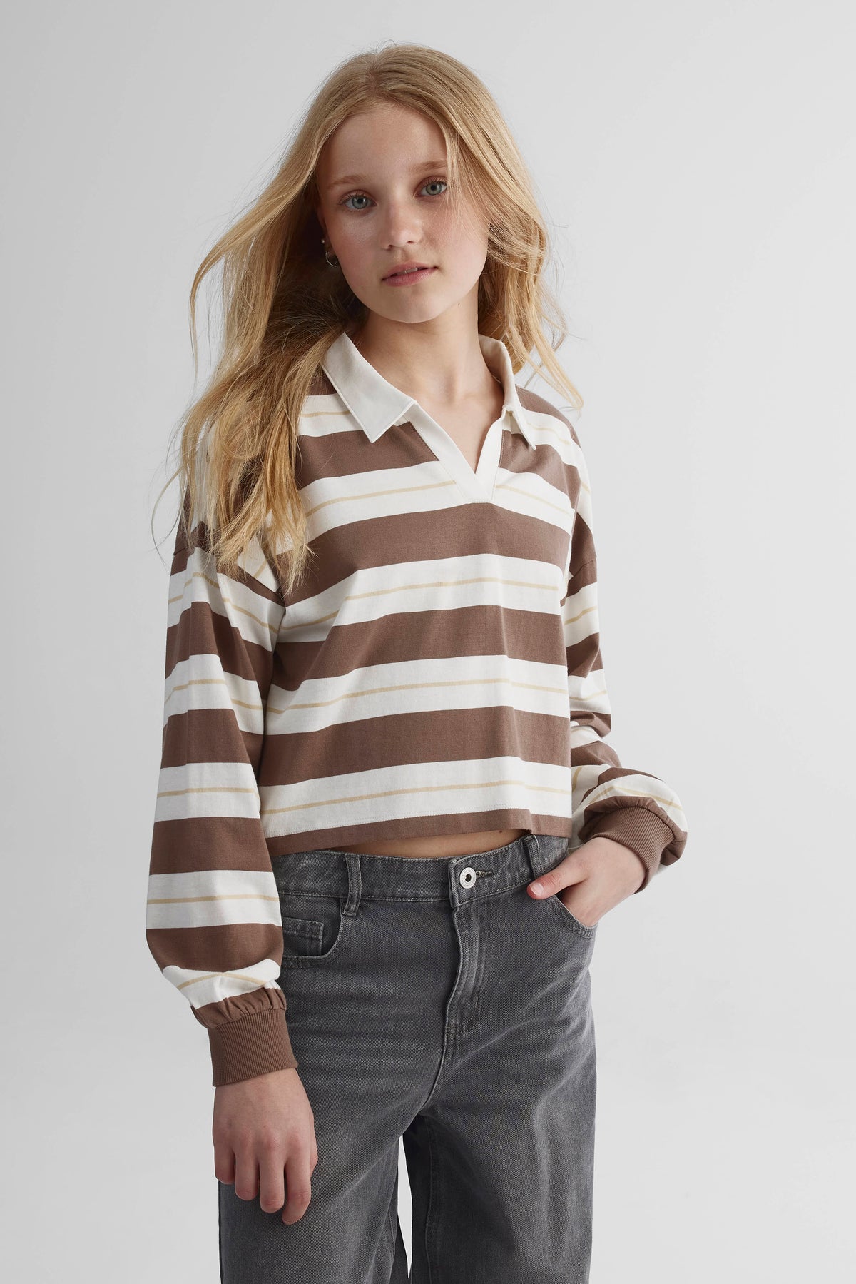 Chandail polo col en V - Ado fille && BRUN/MULTI
