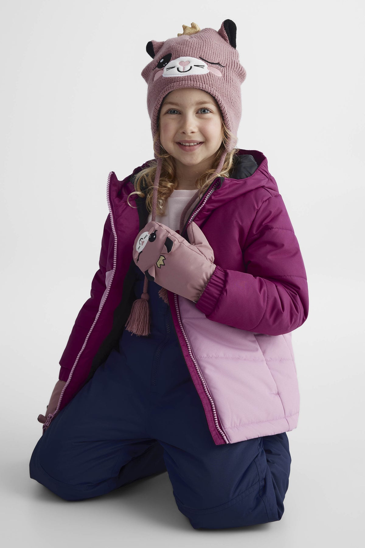 Mitaines d'hiver polyvalentes - Enfant fille && VIEUX ROSE